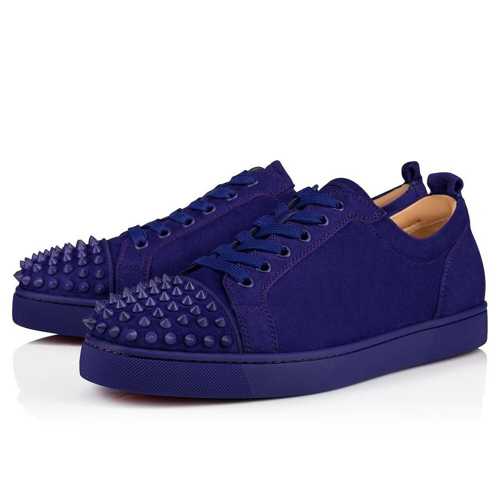 Christian Louboutin Mens Louis Junior Spikes Flat Nomade Blue Low Top Sneaker 44
